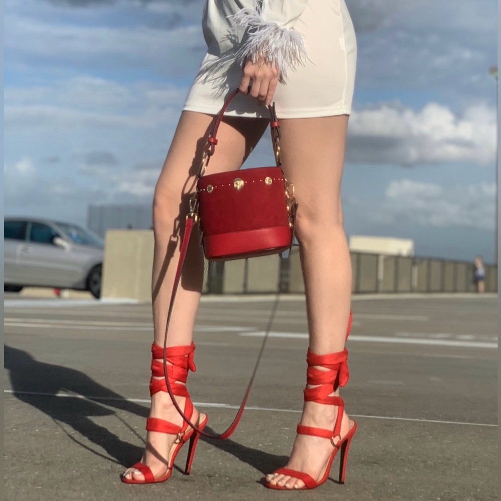 Nasty Gal Tie Up Red Heels Size 7